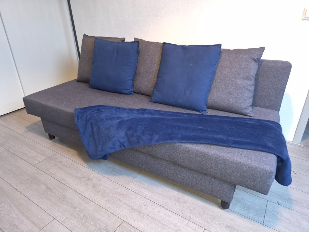 Alvdalen 3-zits slaapbank IKEA met Tuddal topper en accessoi, Ophalen, Tweepersoons, Zo goed als nieuw, Grijs