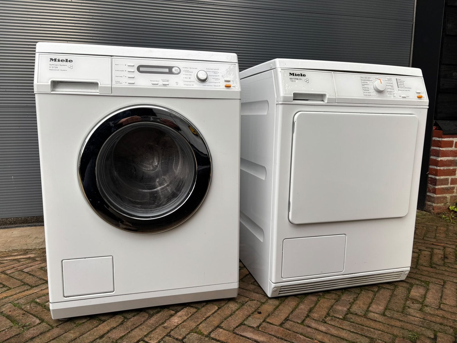 Luxe Miele wasmachine + droger set – zeer goed onderhouden, 8 tot 10 kg, Ophalen, Zo goed als nieuw, 85 tot 90 cm