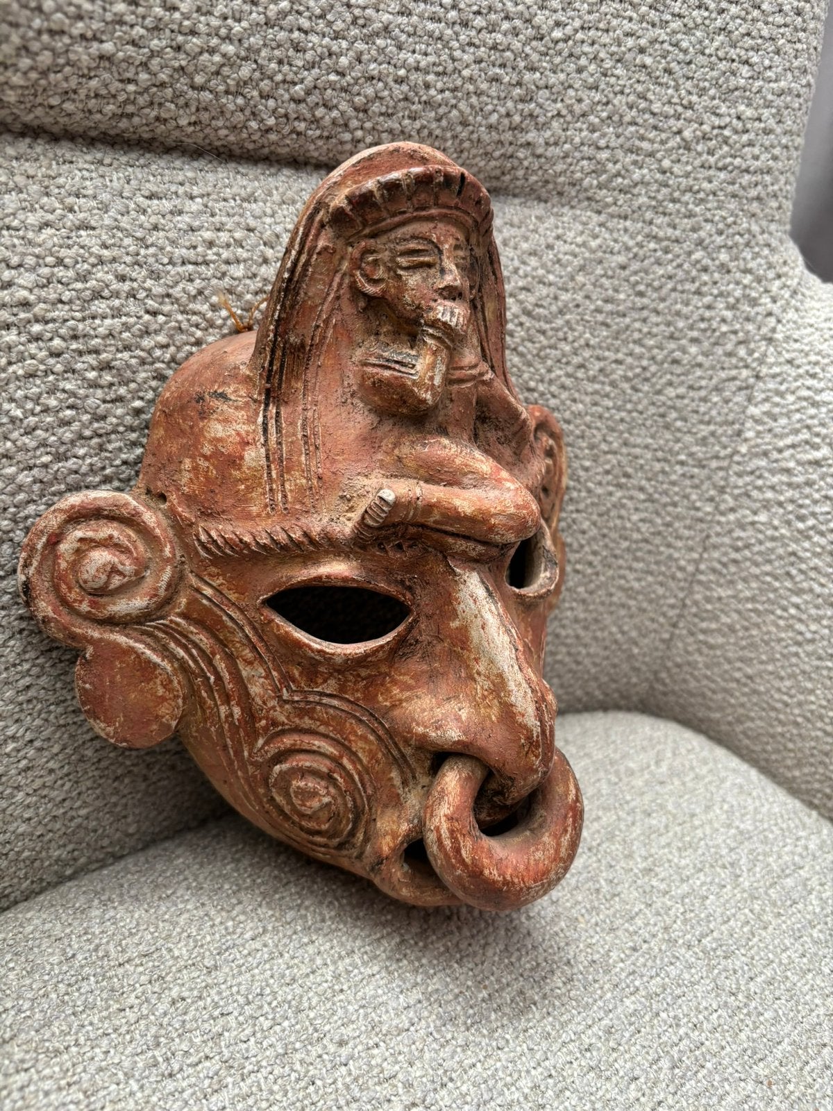 Terracotta masker in precolumbiaanse Maya/Azteekse stijl, Ophalen of Verzenden