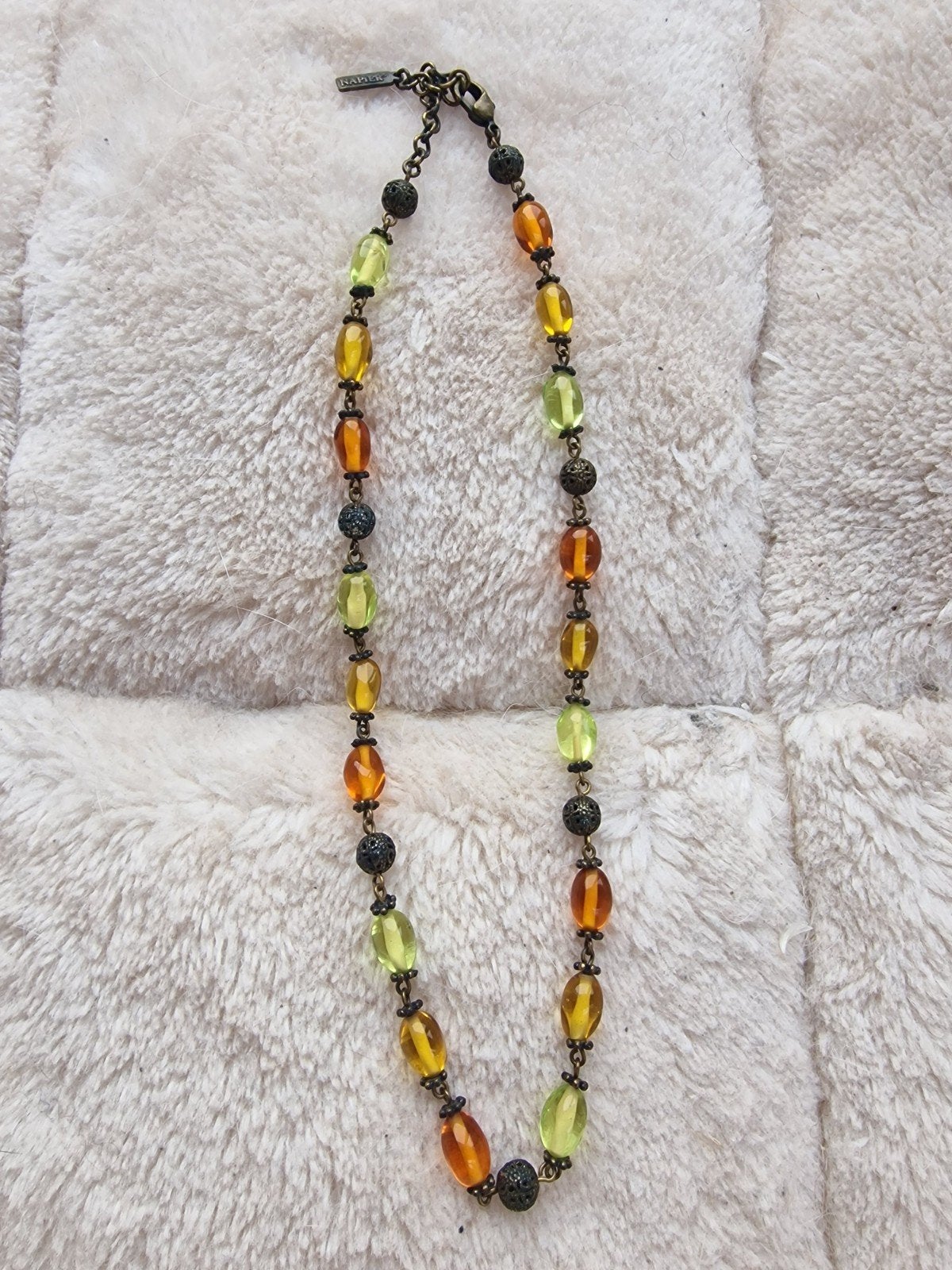Vintage Napier Ketting met Gele en Oranje glas Kralen, Ophalen of Verzenden, Gebruikt, Geel, Overige materialen