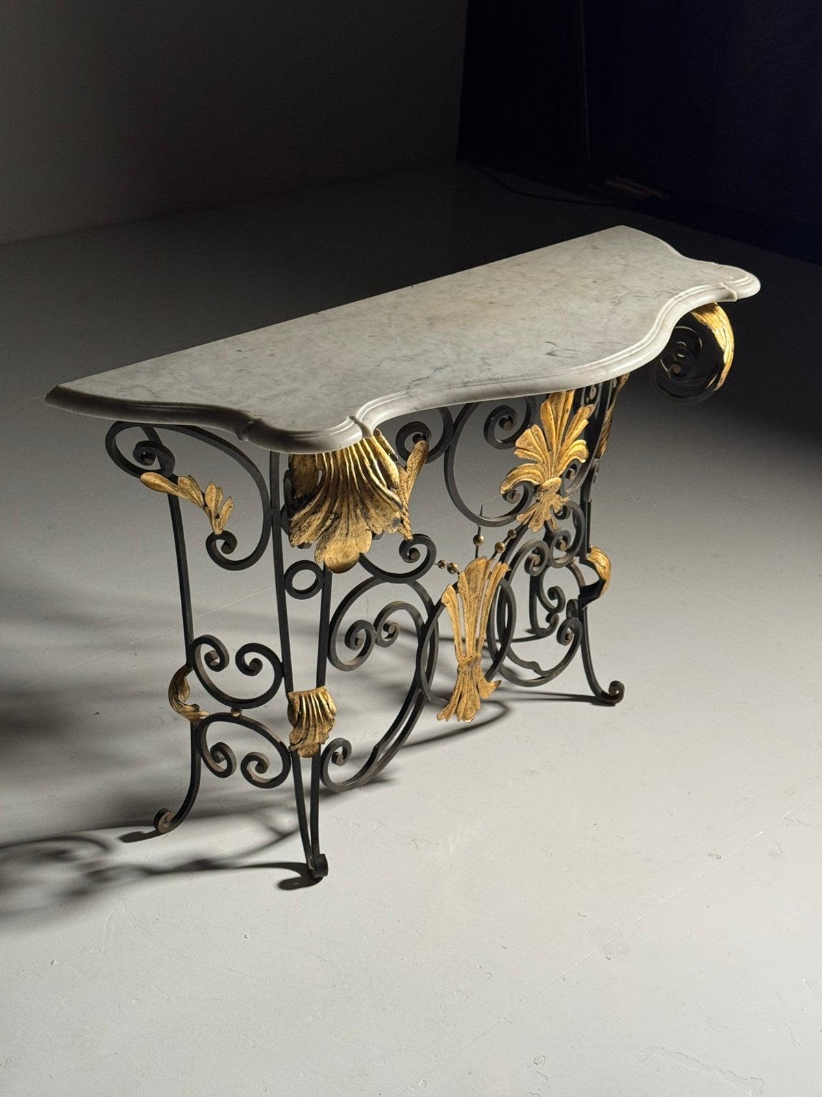 Vintage console tafel jaren 50 smeedijzer marmer, Ophalen of Verzenden