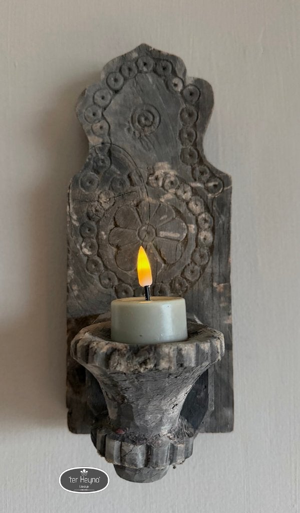 Oud houten wand kandelaar hang waxine stoer sober landelijk, Verzenden, Nieuw, 29 cm, Kandelaar