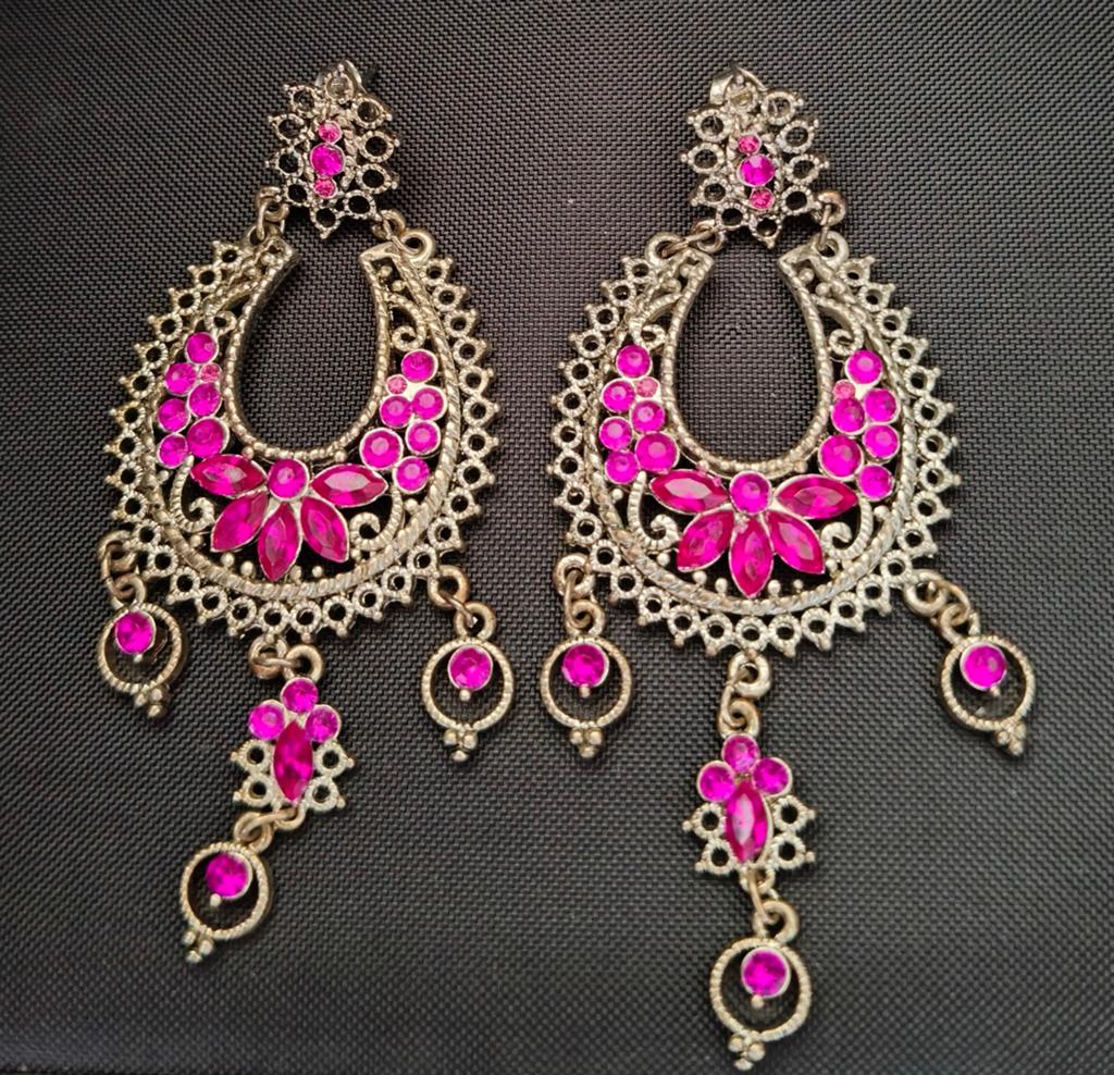 Hang oorbellen met roze stenen - Indiase stijl, Ophalen of Verzenden, Zo goed als nieuw, Roze, Overige materialen