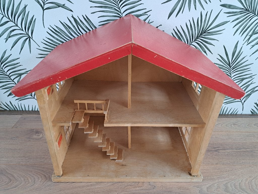 Houten poppenhuis met toebehoren (meubels), Kinderen en Baby's, Speelgoed | Poppenhuizen, Ophalen, Gebruikt, Poppenhuis