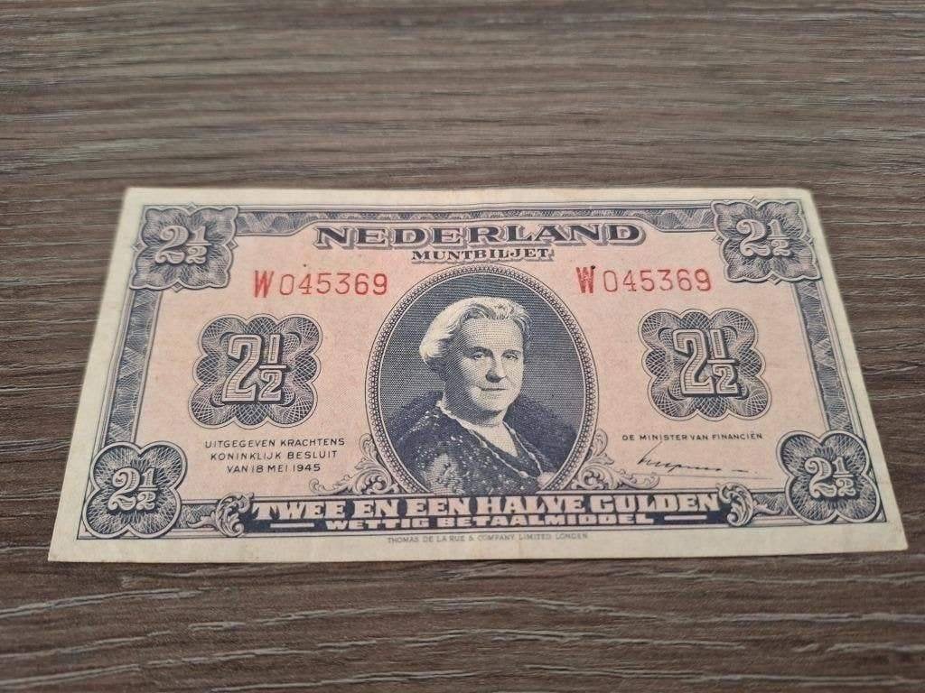 Meest zeldzame variant biljet 2,5 gulden 1945, W-serie, Ophalen of Verzenden