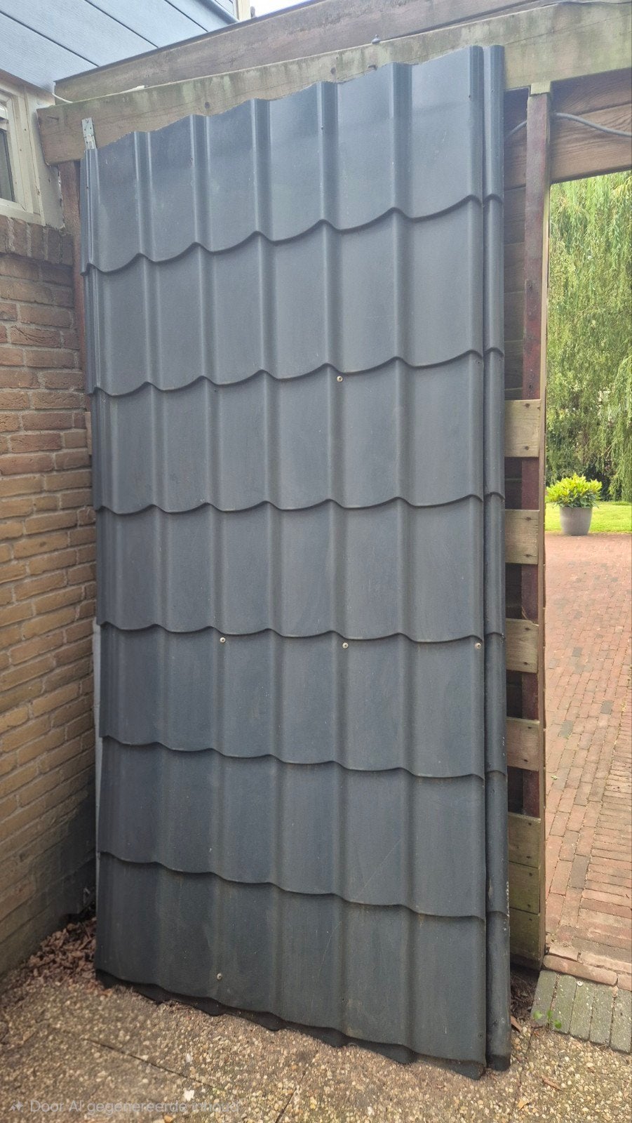 Grijze dakpanplaten 7st, Doe-het-zelf en Verbouw, Dakpannen en Dakbedekking, Dakplaat of Dakpanplaat, Gebruikt, Metaal, Grijs