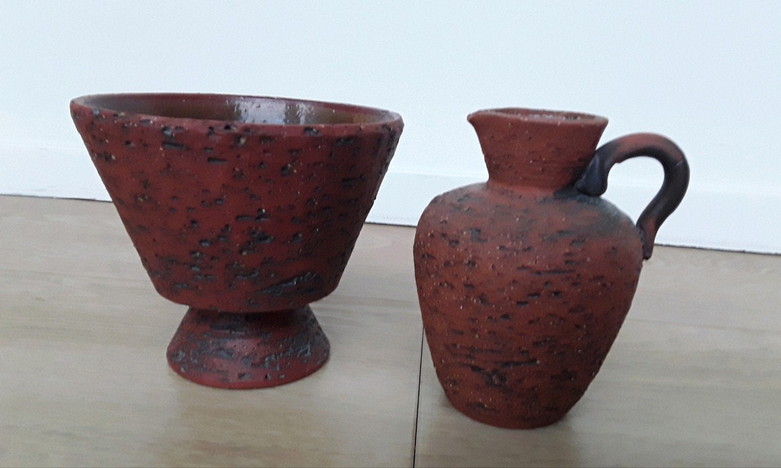 Vintage bloempot en vaasje, rood boombarst keramiek, vanaf !, Rond, Binnen, Ophalen of Verzenden, Zo goed als nieuw