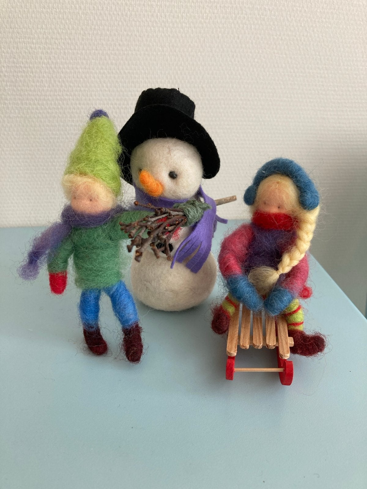 Winter tafereeltje van wolvilt, Ophalen of Verzenden, Zo goed als nieuw, Figuurtje(s), Wolvilt