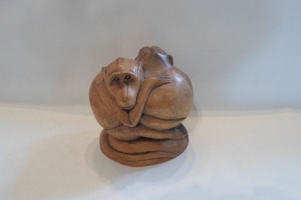 Art Deco Beeld Hout Apen, Houtsnijwerk, Minder dan 20 cm, Ophalen of Verzenden, Hout