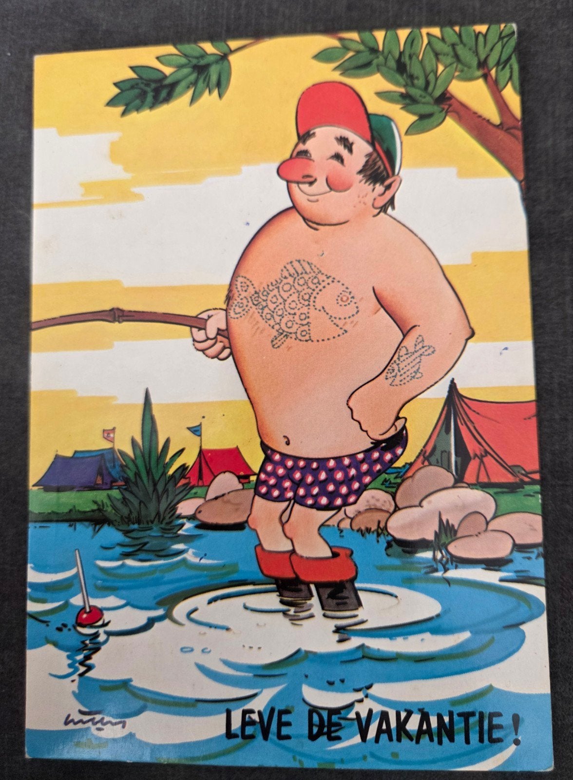 Leve de Vakantie! Visser met tatoeages, Verzamelen, Ansichtkaarten | Themakaarten, Verzenden, 1960 tot 1980, Gelopen, Overige thema's