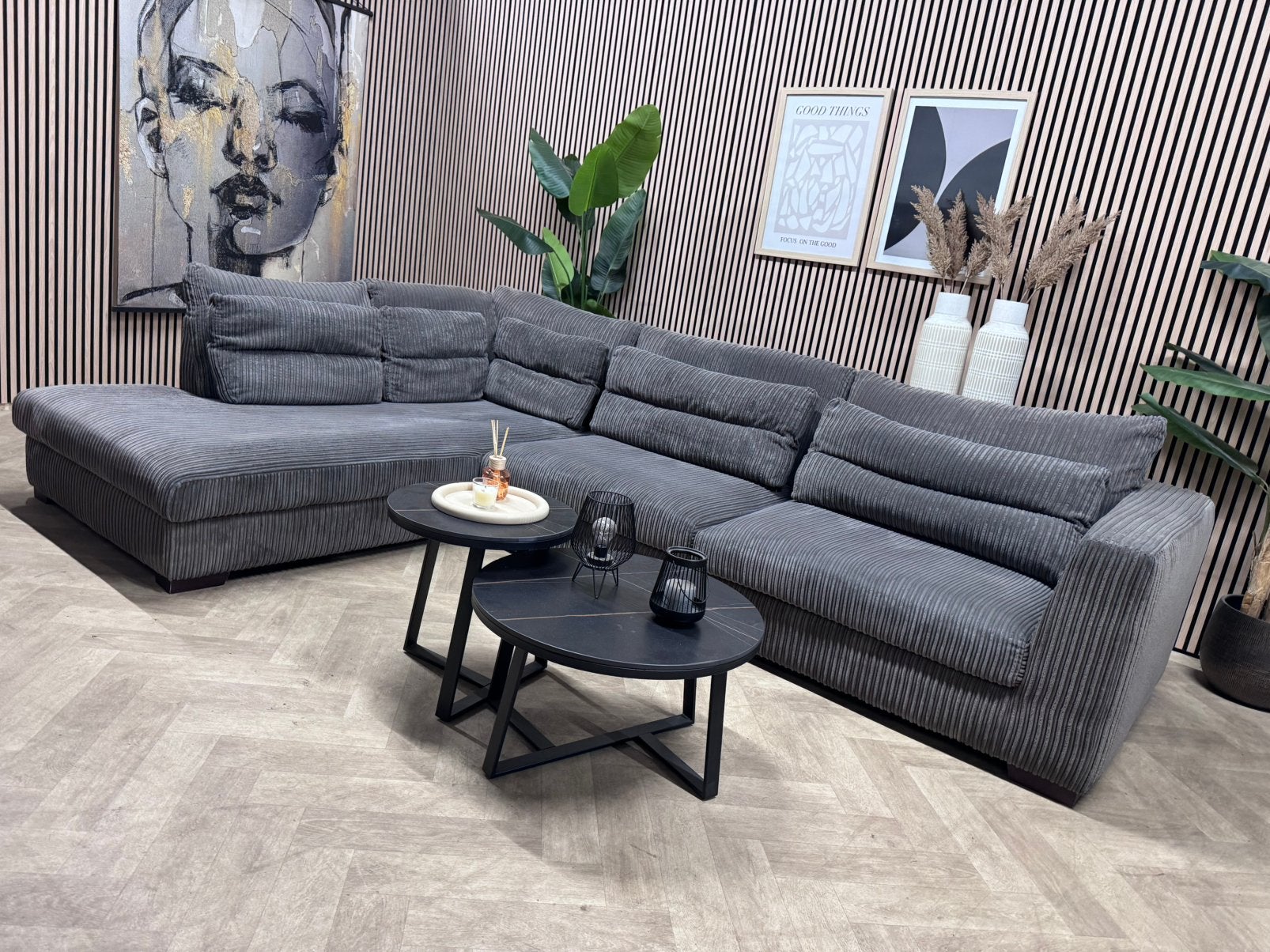 ZGAN XL Ribstof Hoekbank Loungebank - Grijs - 330x225