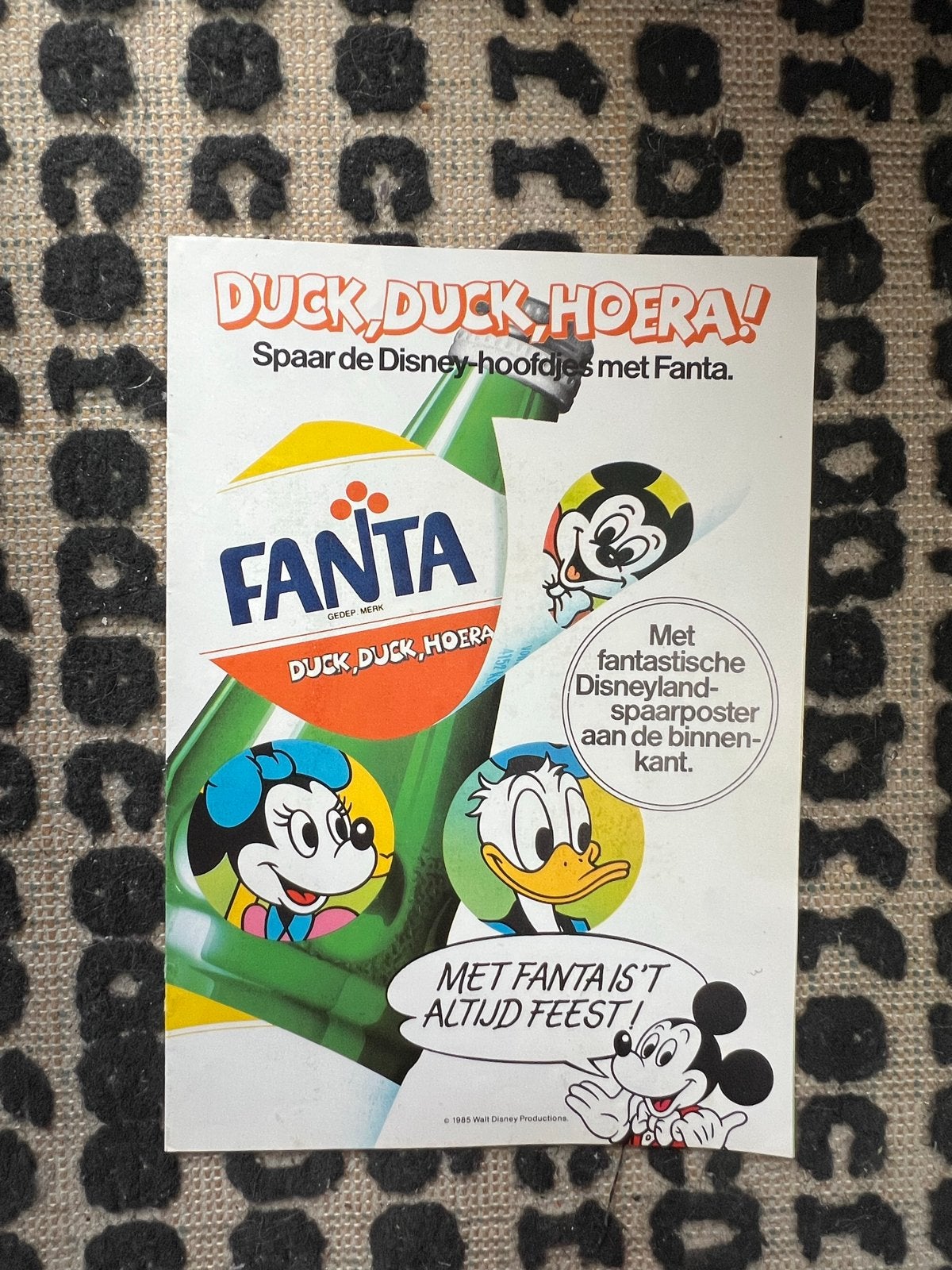 Vintage Fanta Disney spaarposter - Duck, Duck, Hoera!, Ophalen of Verzenden, Mickey Mouse, Gebruikt, Plaatje of Poster