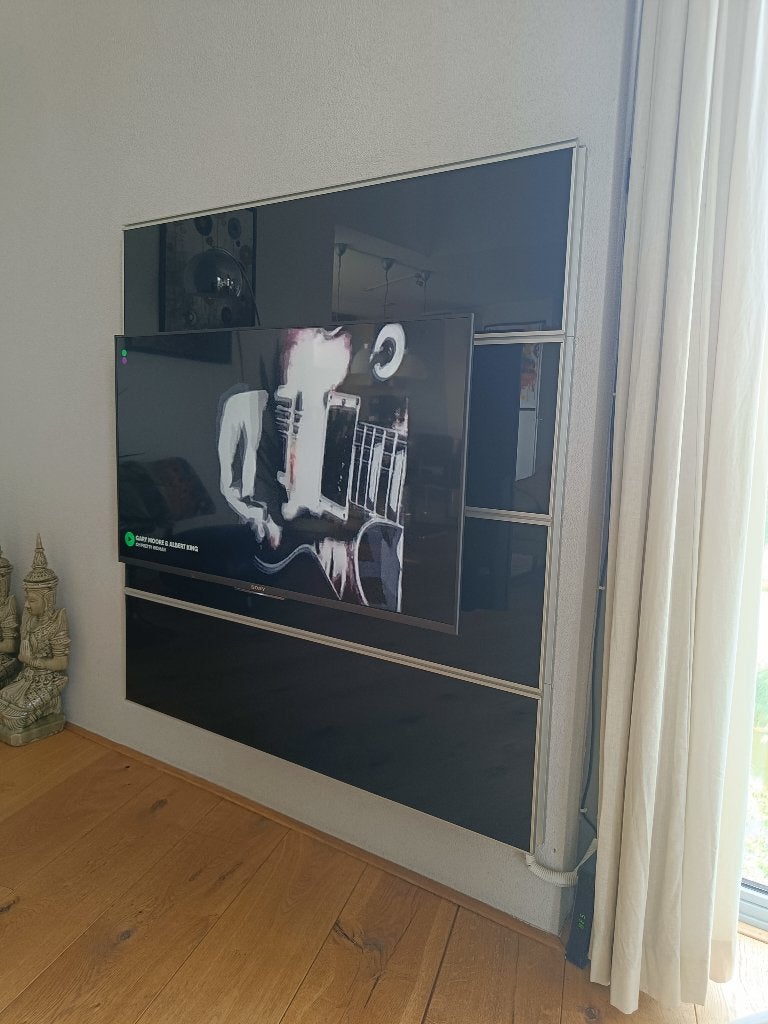 TV achterwand en ophangsysteem, Ophalen, 100 tot 150 cm, 100 tot 150 cm, Glas