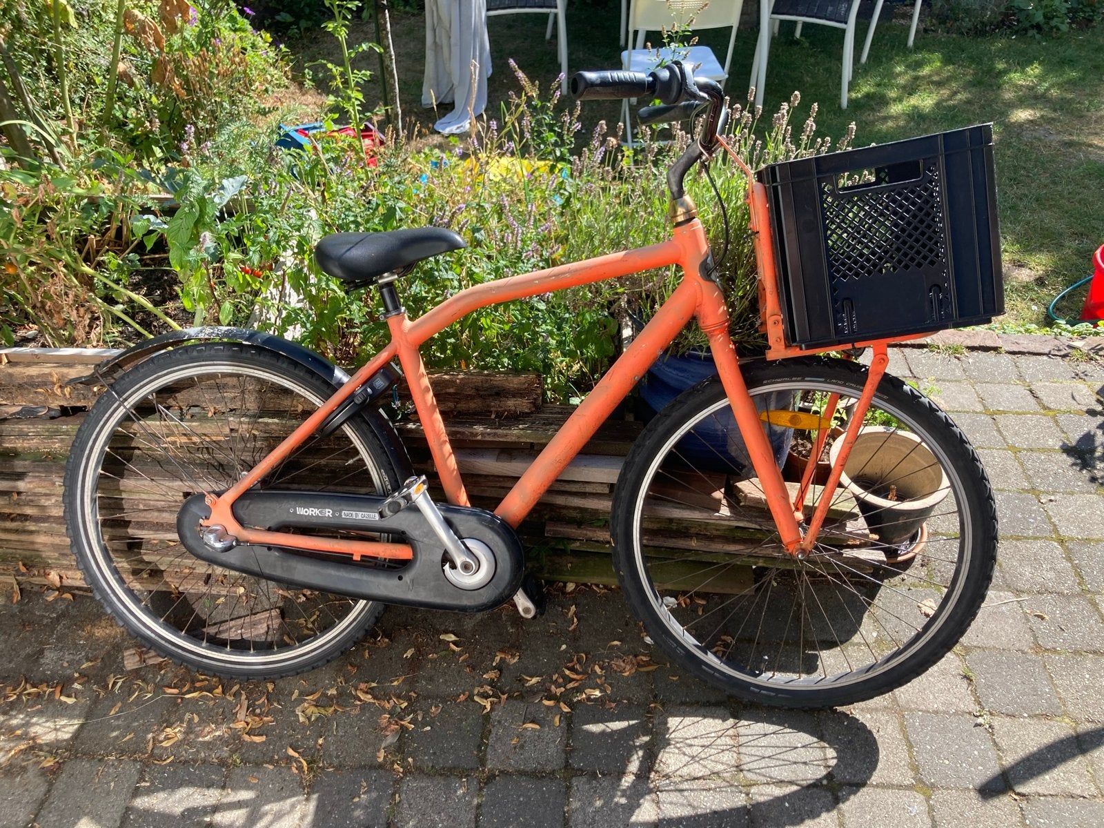 Gazelle Worker Oranje transportfiets met voordrager en mand, Terugtraprem, Gebruikt, Versnellingen, Ophalen