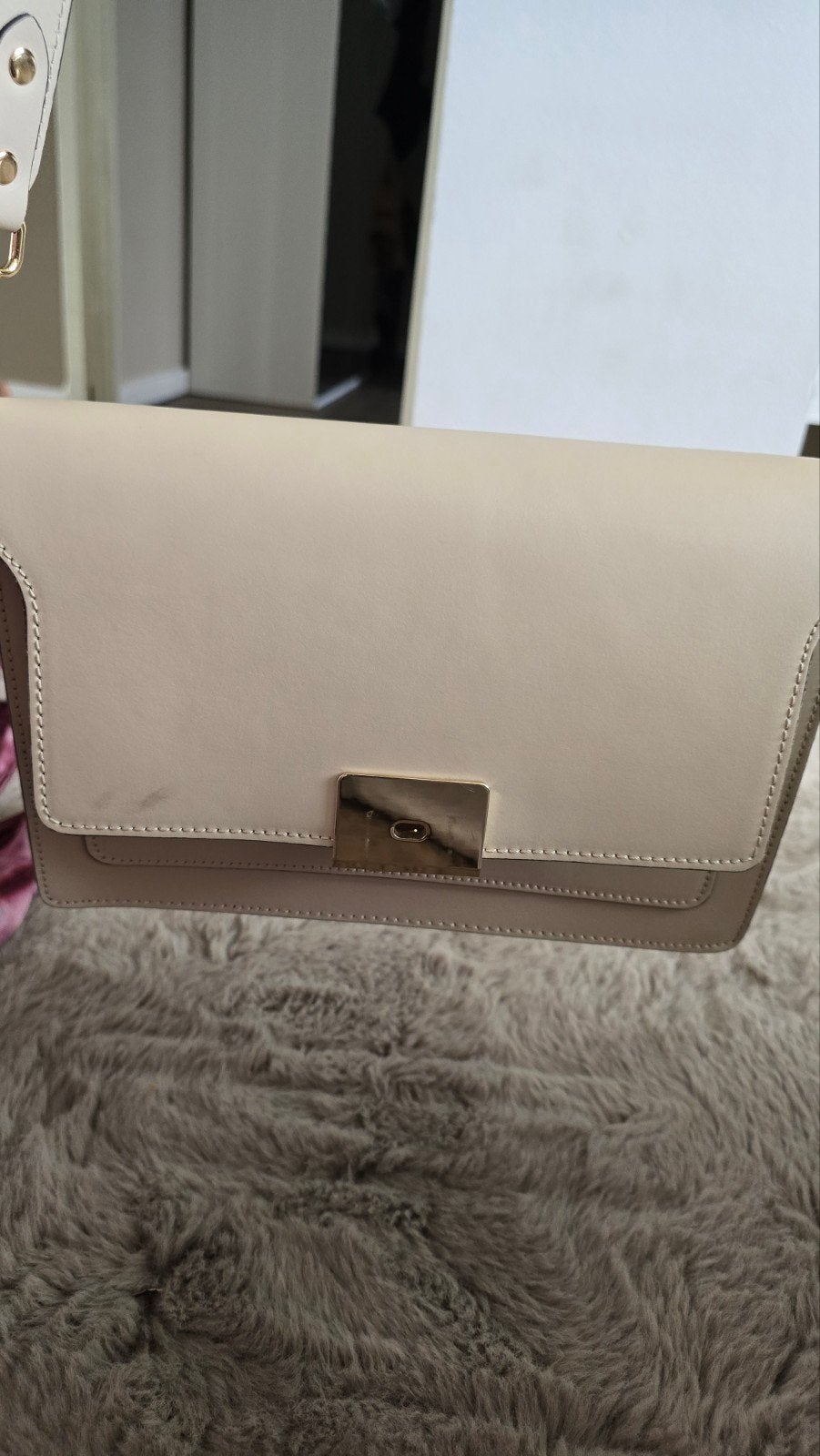 Lichtbeige leren schoudertas - Made in Italy, Ophalen of Verzenden, Zo goed als nieuw, Beige, Schoudertasje