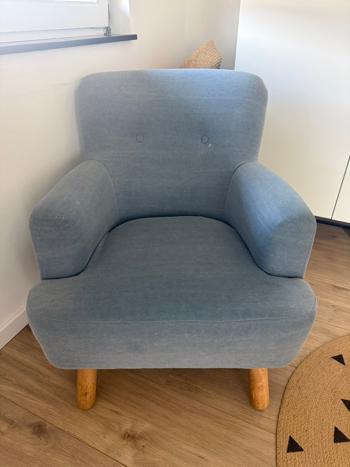 Blauwe fauteuil, Ophalen, Zo goed als nieuw, 75 tot 100 cm, 50 tot 75 cm
