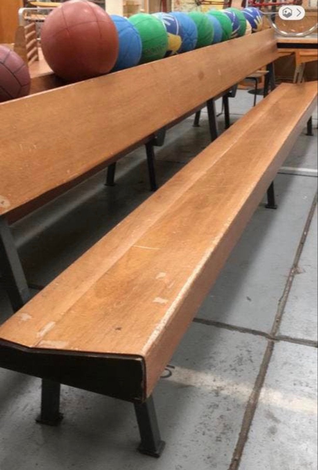 Tuinbank, Houten kerkbank 350 cm met metalen onderstel, Ophalen, Gebruikt, Zwart, Eén