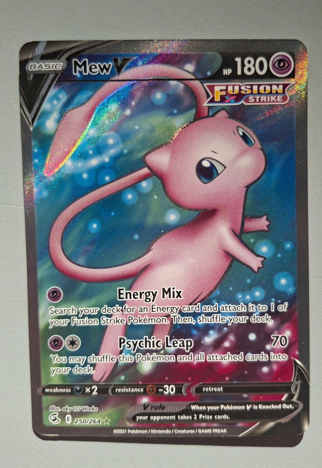 Mew V Fusion Strike Pokémon kaart (250/264), Ophalen of Verzenden, Zo goed als nieuw, Losse kaart, Foil