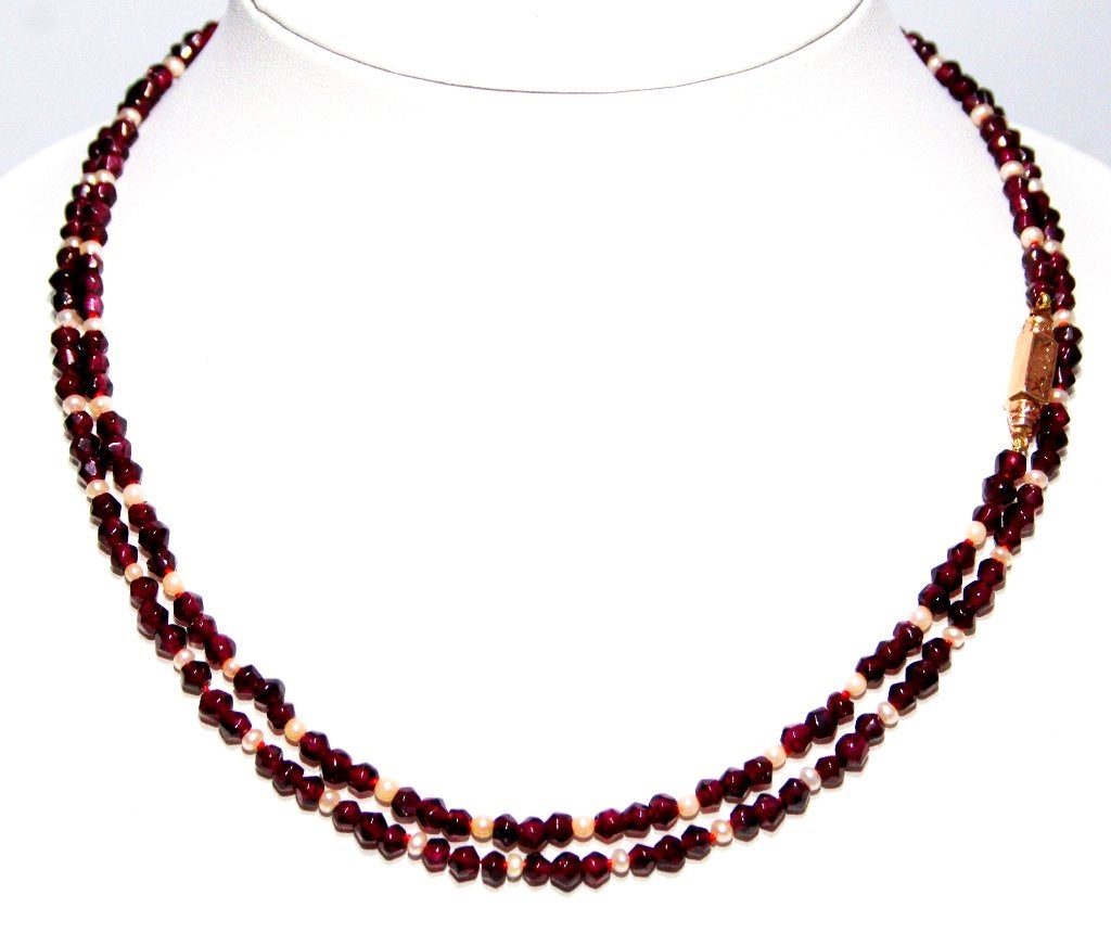 Schitterend Antiek 14-Kt Goud Granaat Zaadparel Sautoir, Ophalen of Verzenden, Goud, Ketting, Met edelsteen
