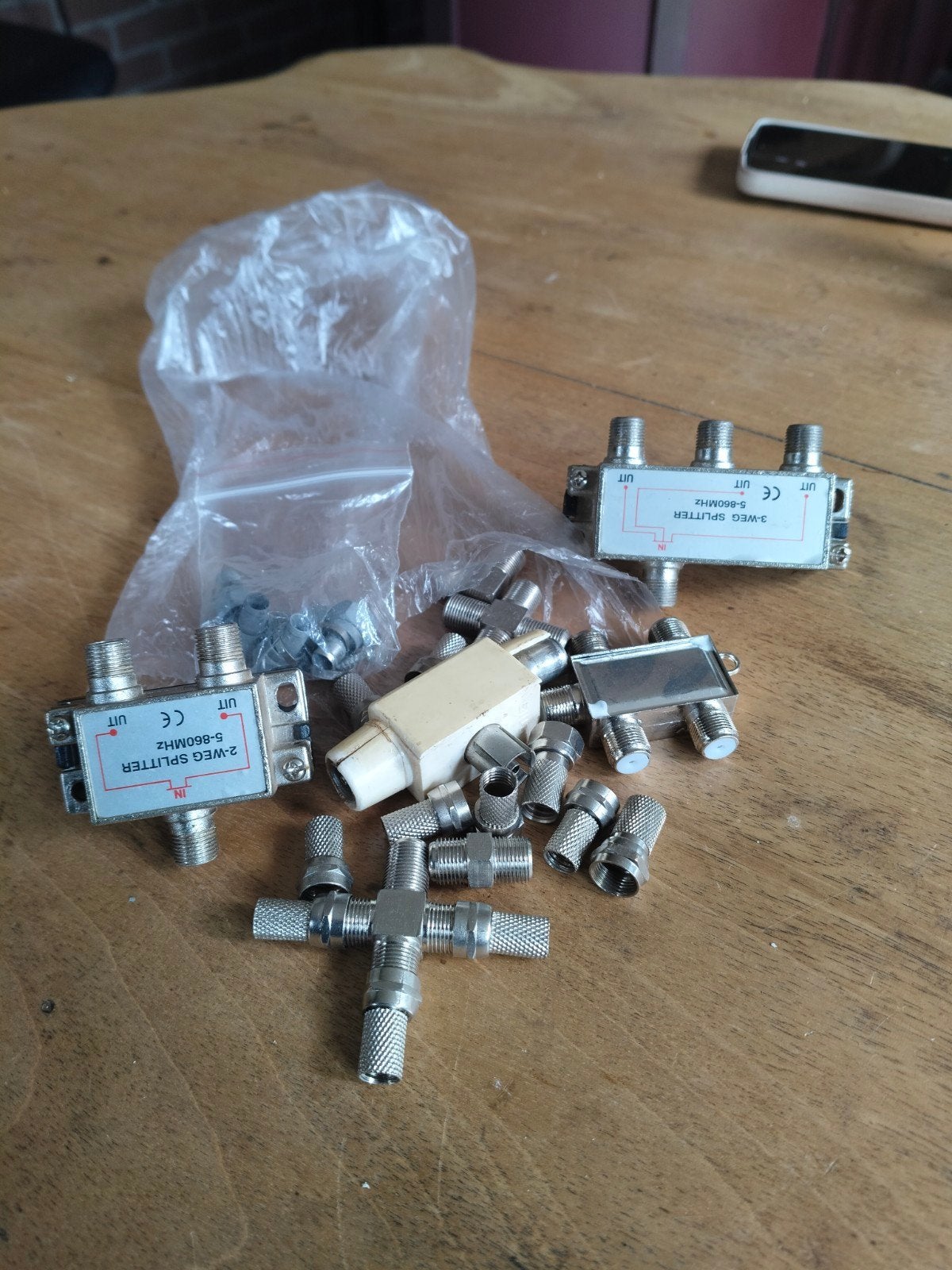 Coaxiale Splitters en Connectoren Set, Ophalen, Gebruikt, Minder dan 2 meter, Coaxiale kabel