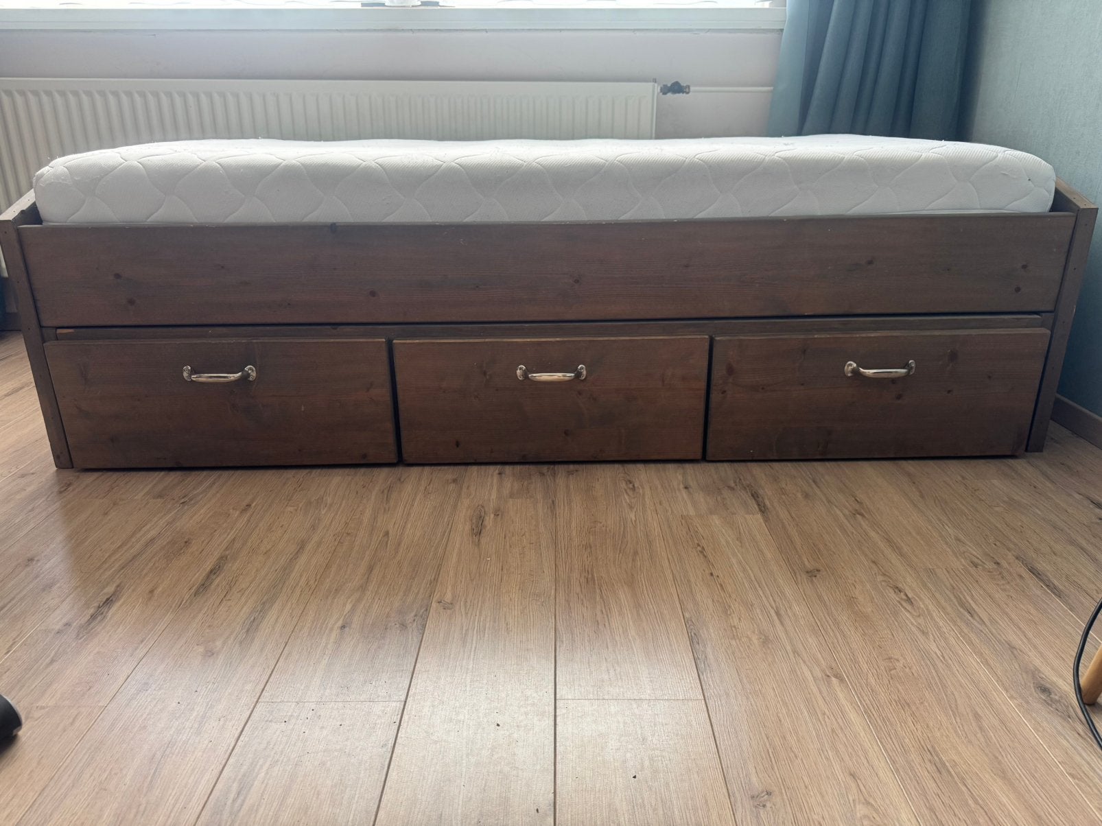 Complete steigerhouten kamer bed, bureau, nachtkastje, Ophalen, Gebruikt, Eenpersoons