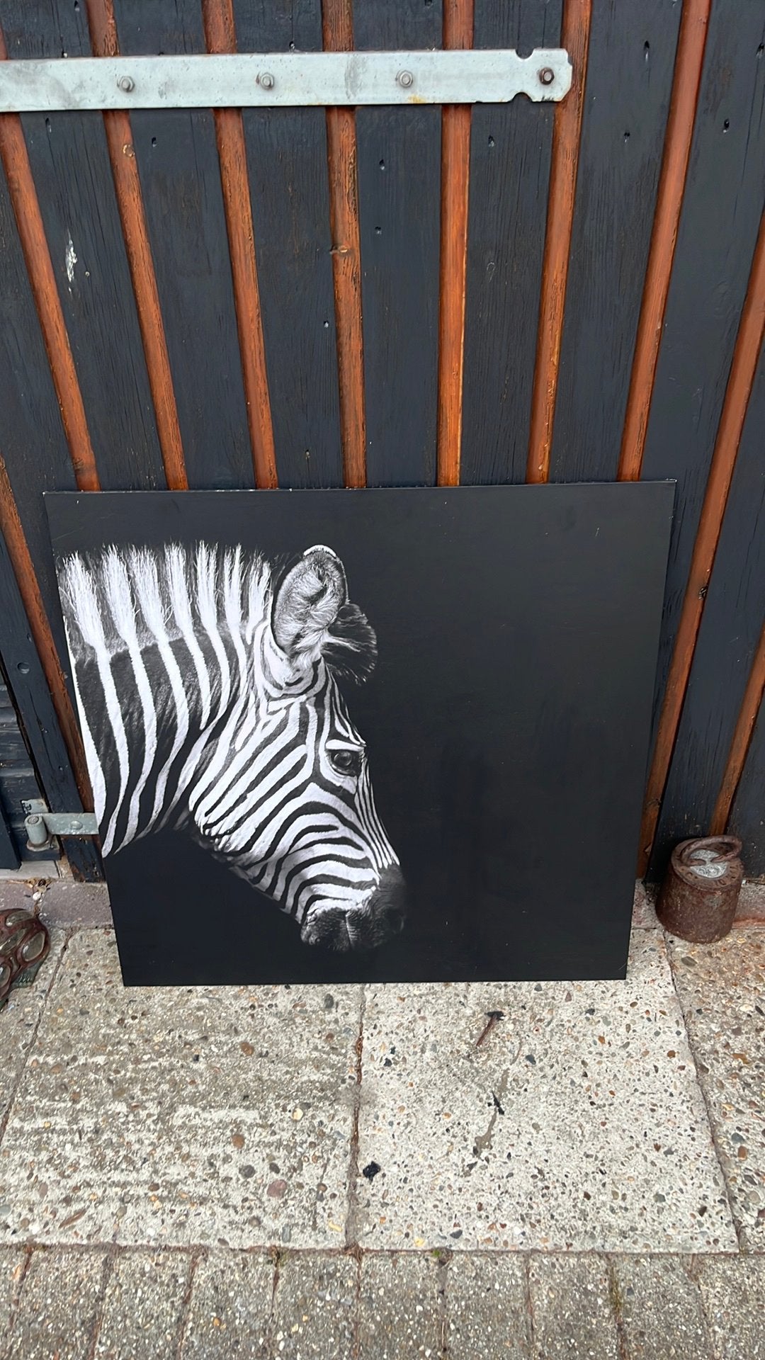 Zebra schilderij zwart-wit, Ophalen