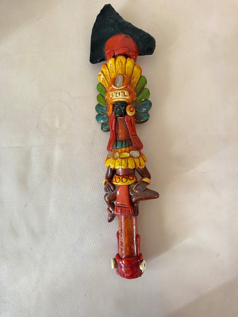 Handgemaakt Mexicaans decoratie-object in Azteekse stijl, Antiek en Kunst, Hout, 40 cm, Mexico, Ophalen of Verzenden