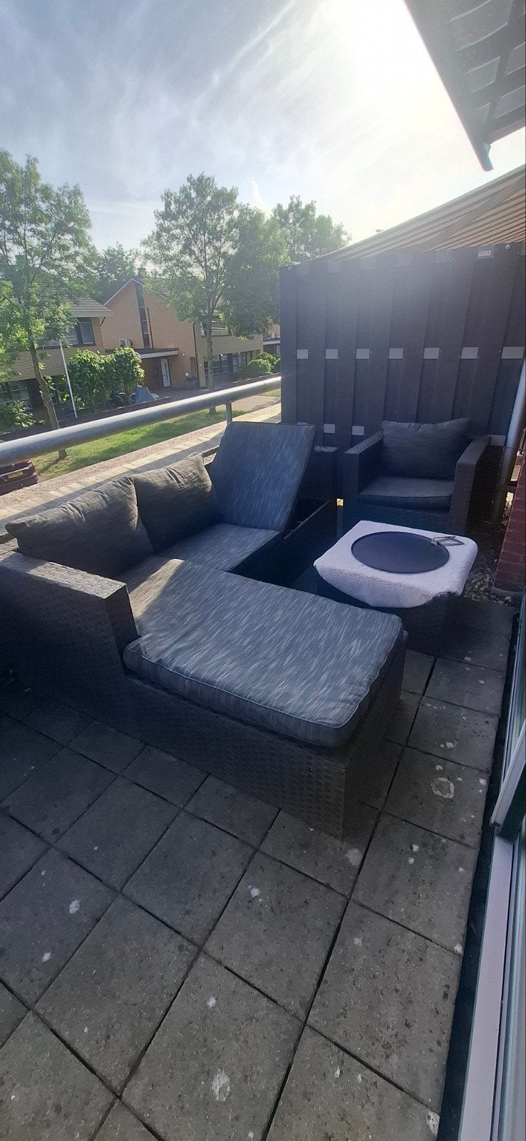 Loungeset met chaise longue + stoel + salontafel, 4 zitplaatsen, Gebruikt, Ophalen of Verzenden, Wicker