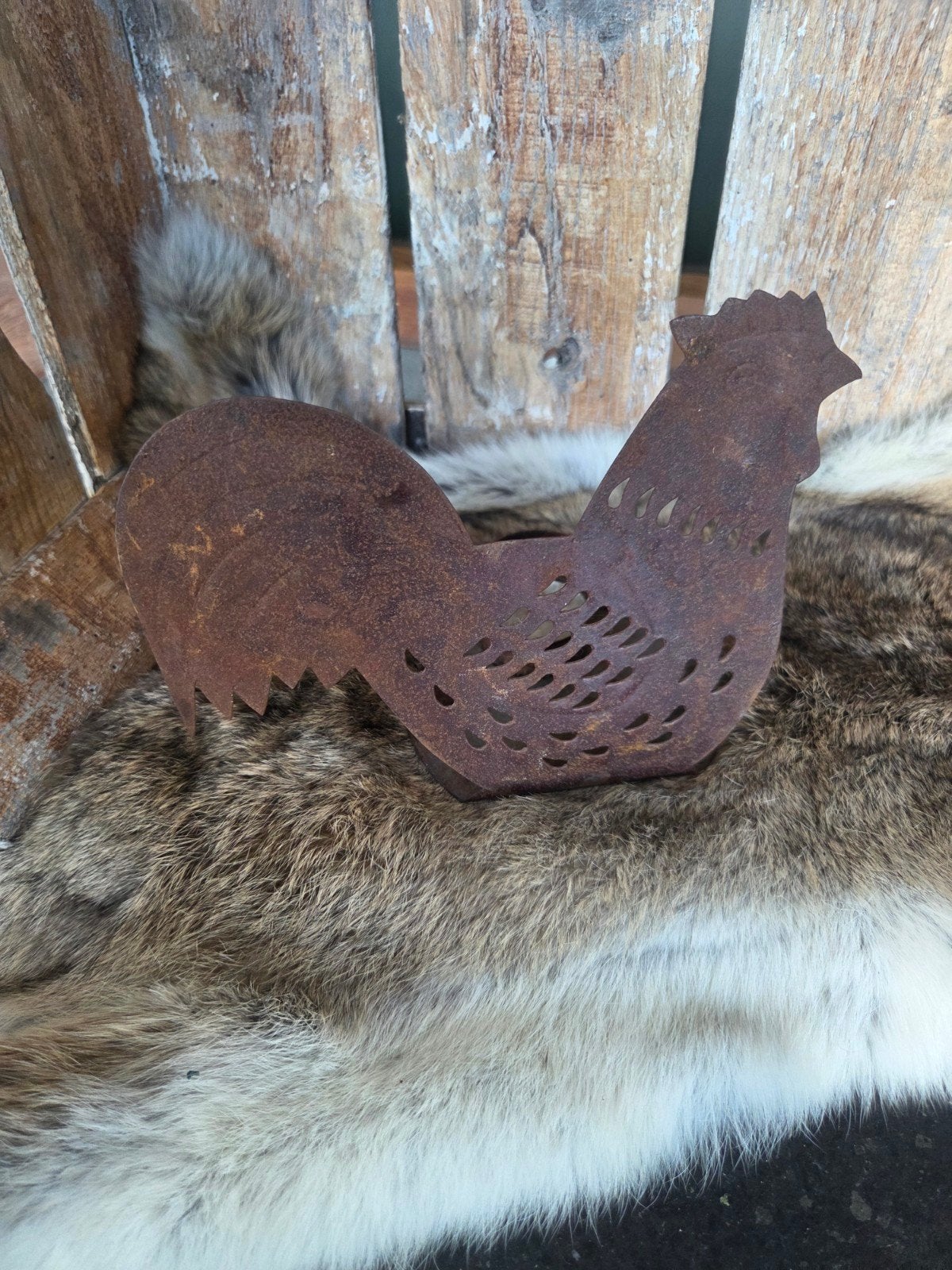 Brocante ijzeren kaarsenhouder in de vorm van een haan, Ophalen of Verzenden, Overige materialen