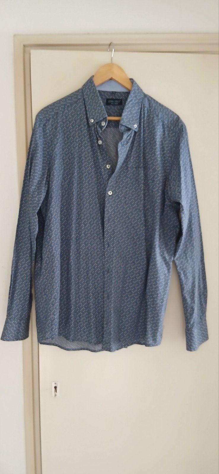 John Cabot Herenoverhemd - Blauw met patroon - XXL 45/46, Verzenden