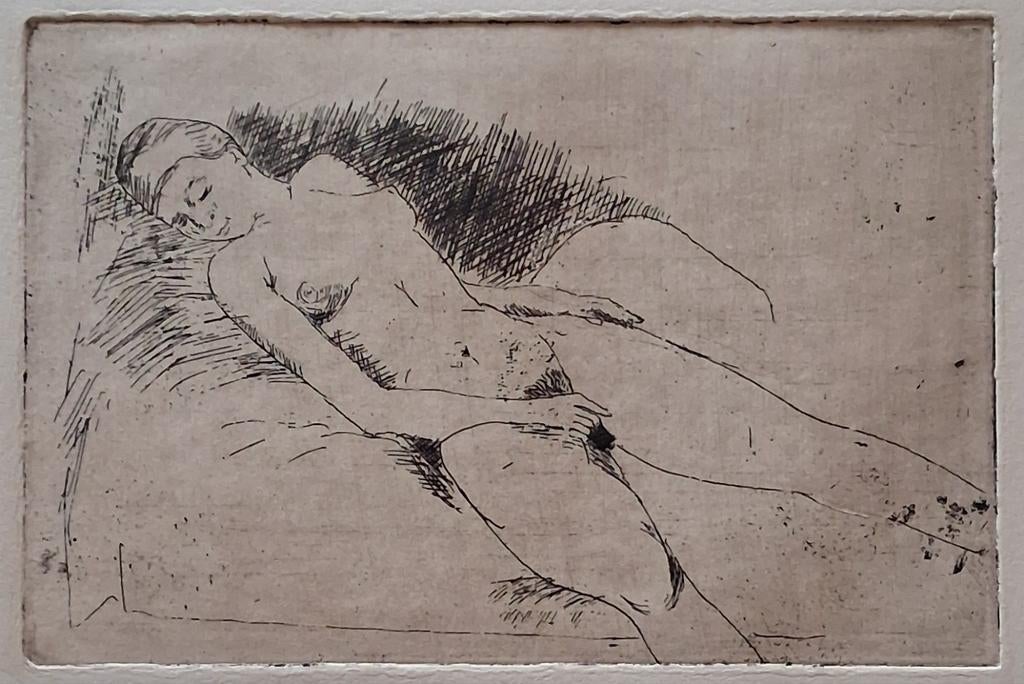 Pierre Auguste Renoir? Femme nue. Drypoint etching. 14/9 cm., Antiek en Kunst, Kunst | Etsen en Gravures, Ophalen