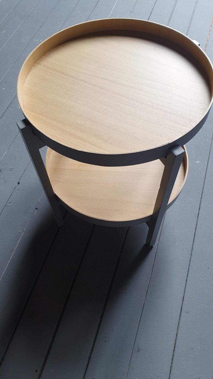 Bamboe dubbel etagere tafeltje - inklapbaar grijs, naturel, Ophalen, Minder dan 45 cm, Rond, Zo goed als nieuw