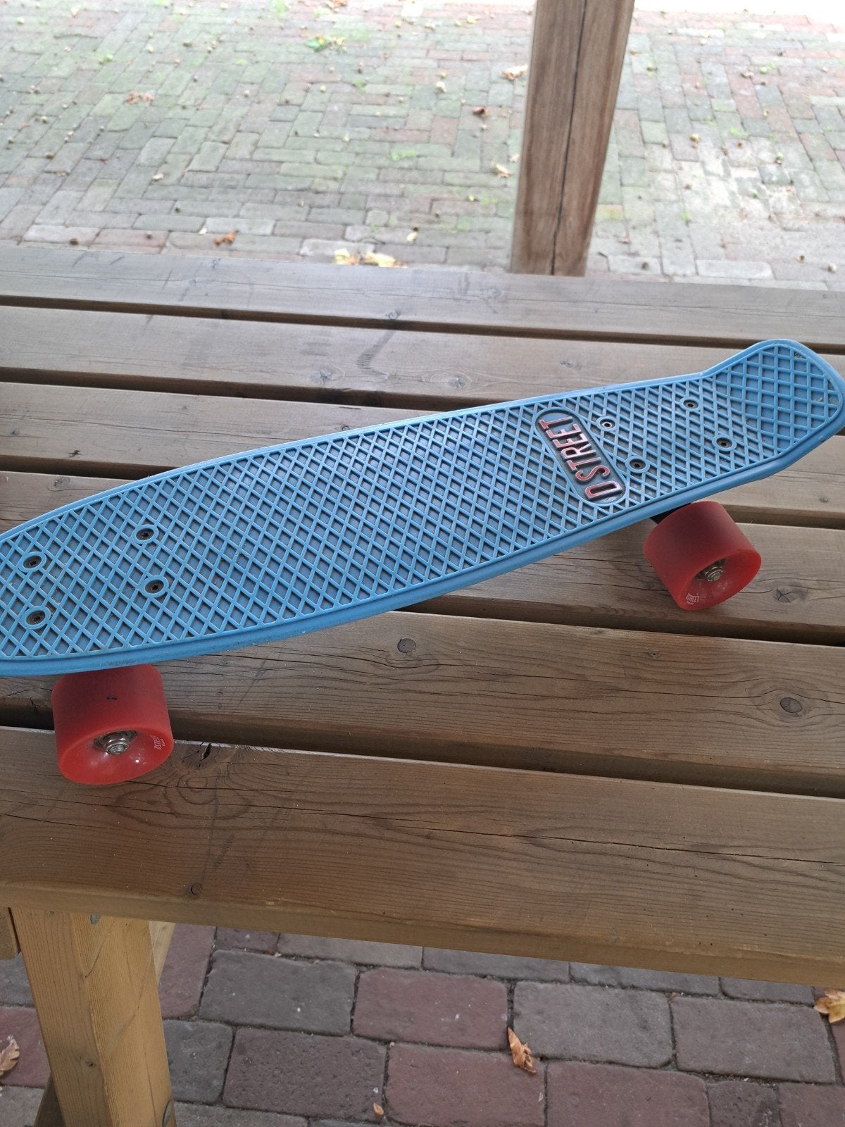 D Street Skateboard Blauw met Rode Wielen, Ophalen of Verzenden, Gebruikt, Skateboard