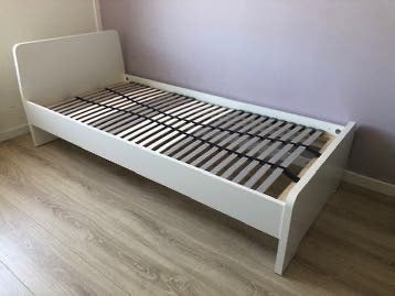 1 persoons bed met lattebodem en randbeschermer, Ophalen, 90 cm, Eenpersoons, Wit