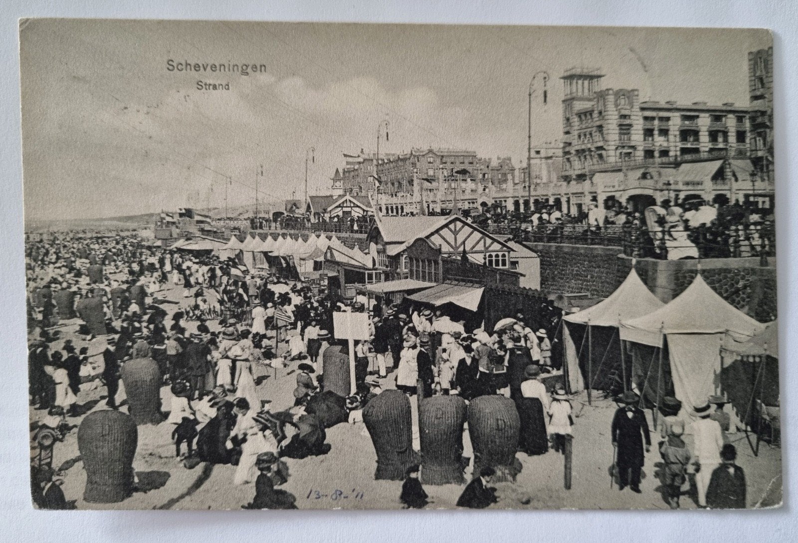 B48)Oude Ansichtkaart Scheveningen Strand Drukte, Verzamelen, Ophalen of Verzenden, Voor 1920, Gelopen, Stad of Dorp