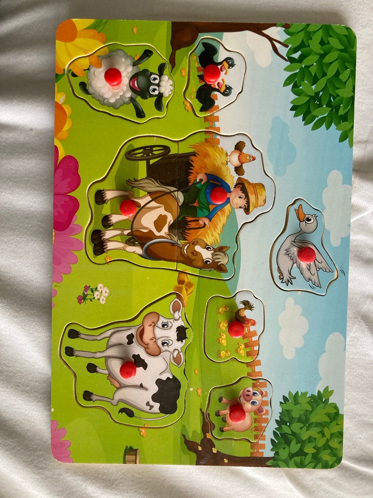 Houten boerderij puzzel met dieren en boer, Ophalen, 2 tot 4 jaar, Gebruikt, Van hout