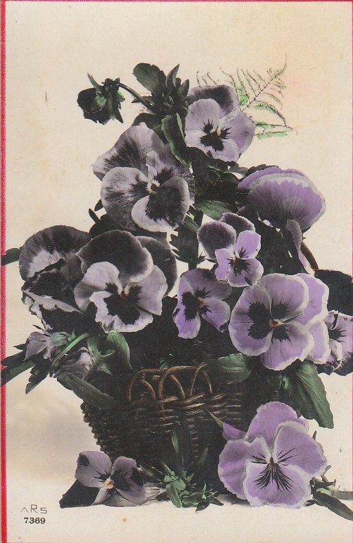 G092 oude ansichtkaart 1935 paarse bloemen, Ophalen of Verzenden, 1920 tot 1940, Gelopen, Feest(dag)