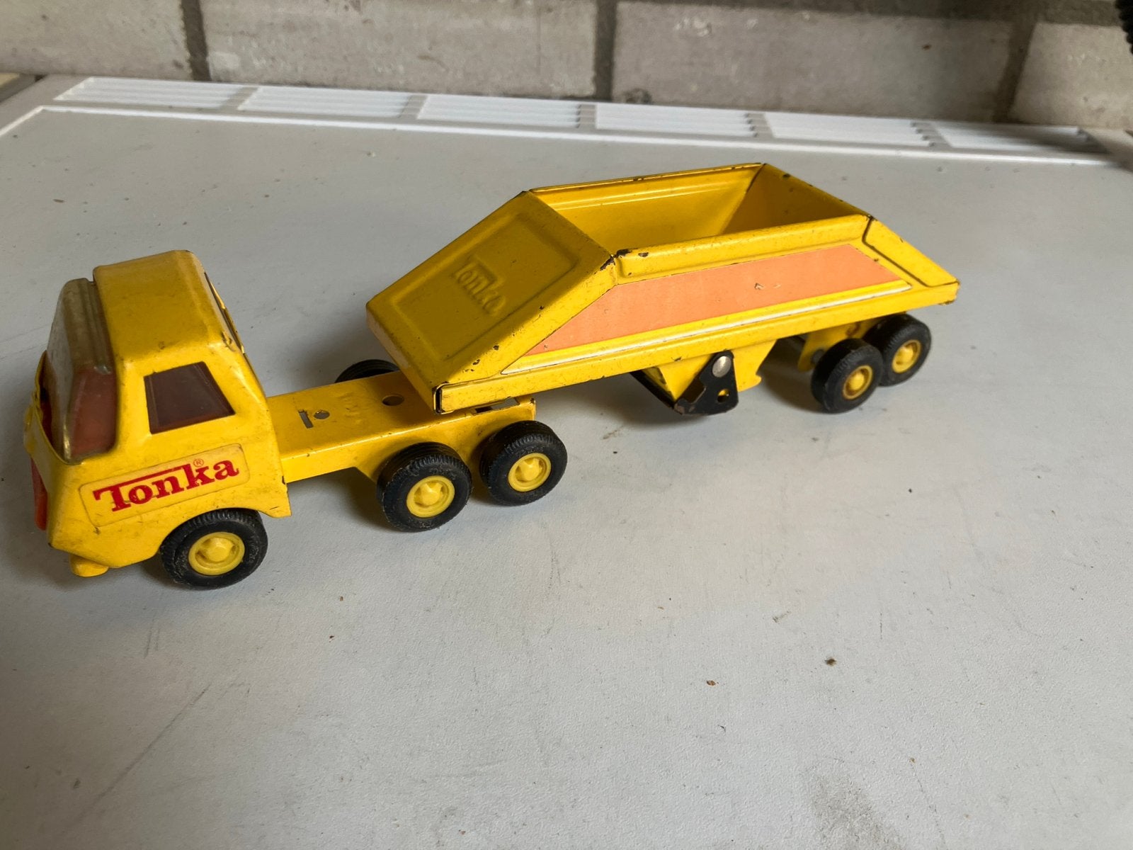 Vintage Tonka kiepwagen met aanhanger, Ophalen of Verzenden, Gebruikt
