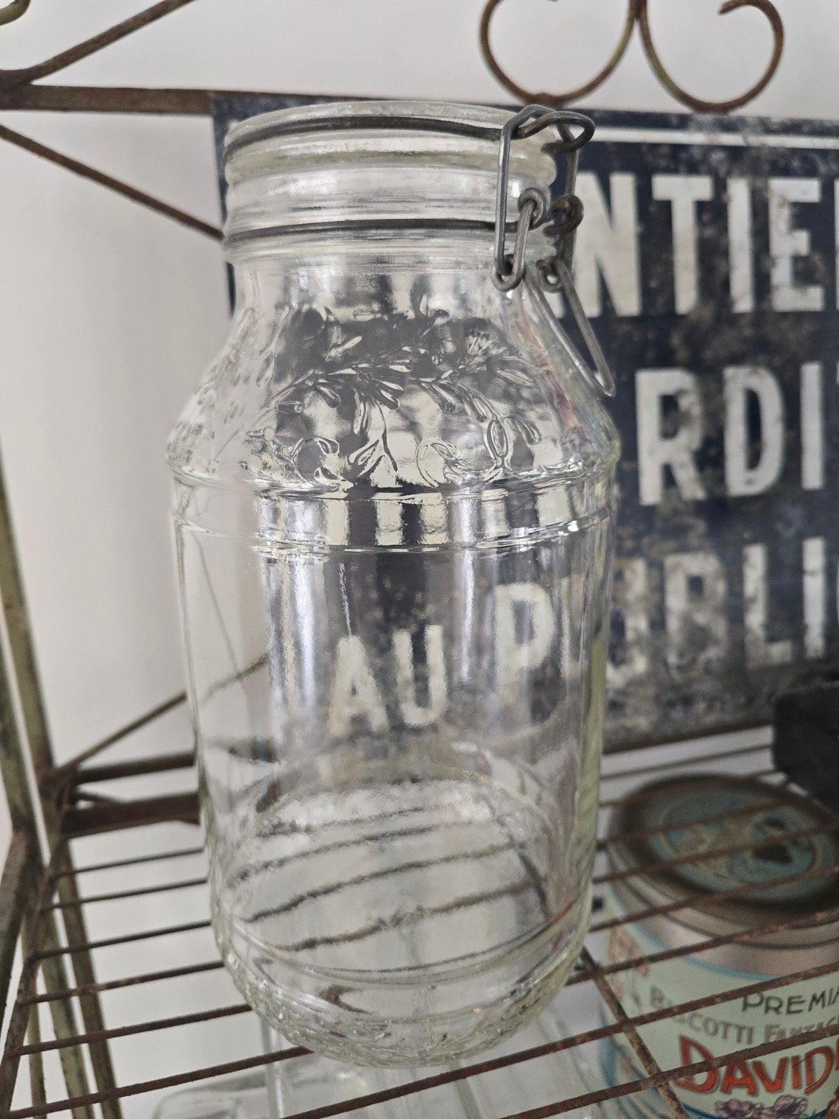 Vintage Floral Italiaanse glazen pot bloemenmotief, 3L €20!, Ophalen of Verzenden
