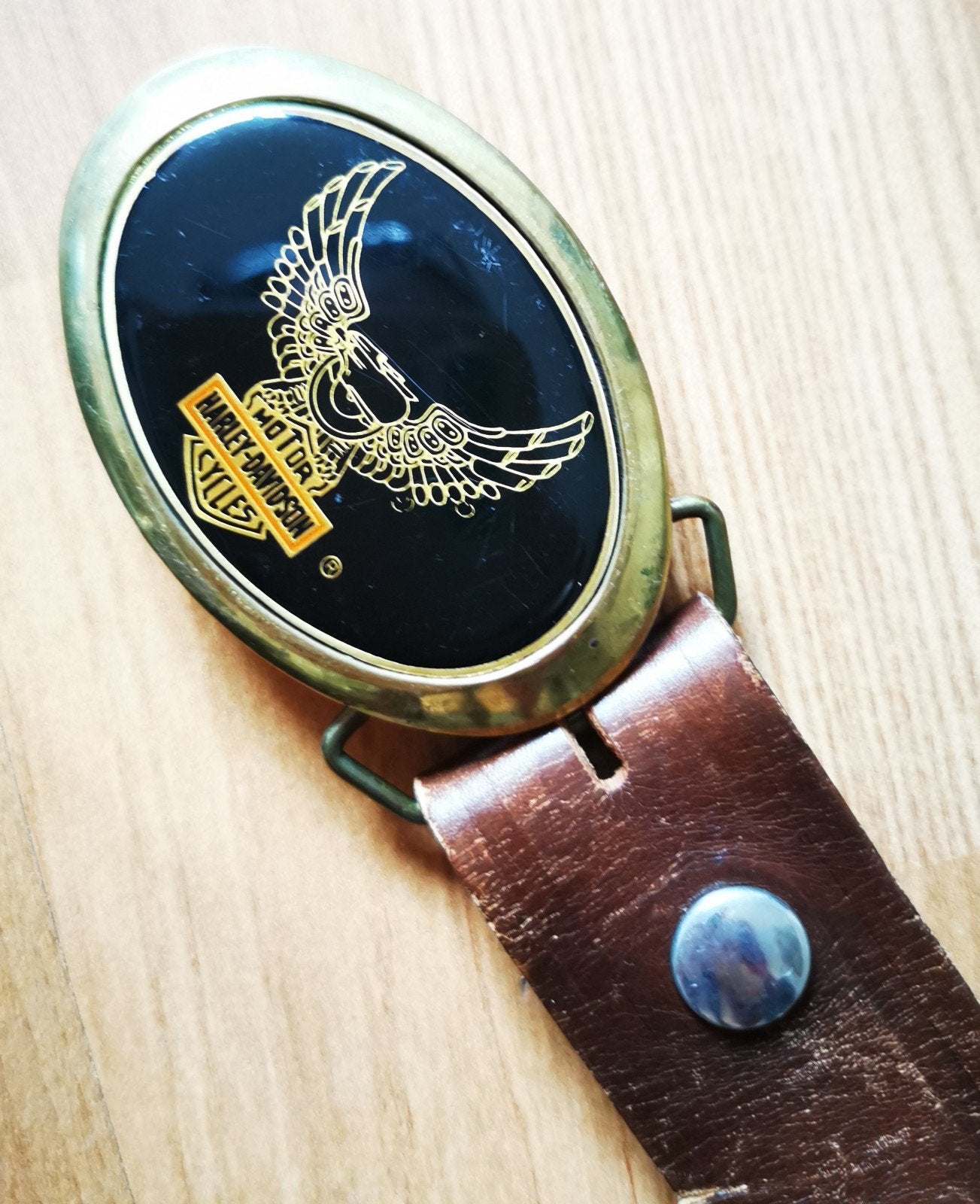 leren riem met Harley Davidson gesp, Ophalen, Bruin, Echt leder, 105 tot 115 cm