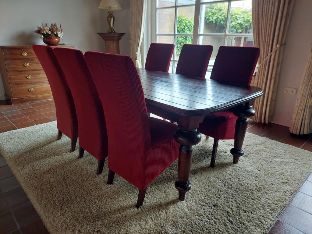 Z.g.a.n. Eethoek met 6 stoelen, 100 tot 150 cm, Ophalen of Verzenden, Zo goed als nieuw, Vijf personen of meer
