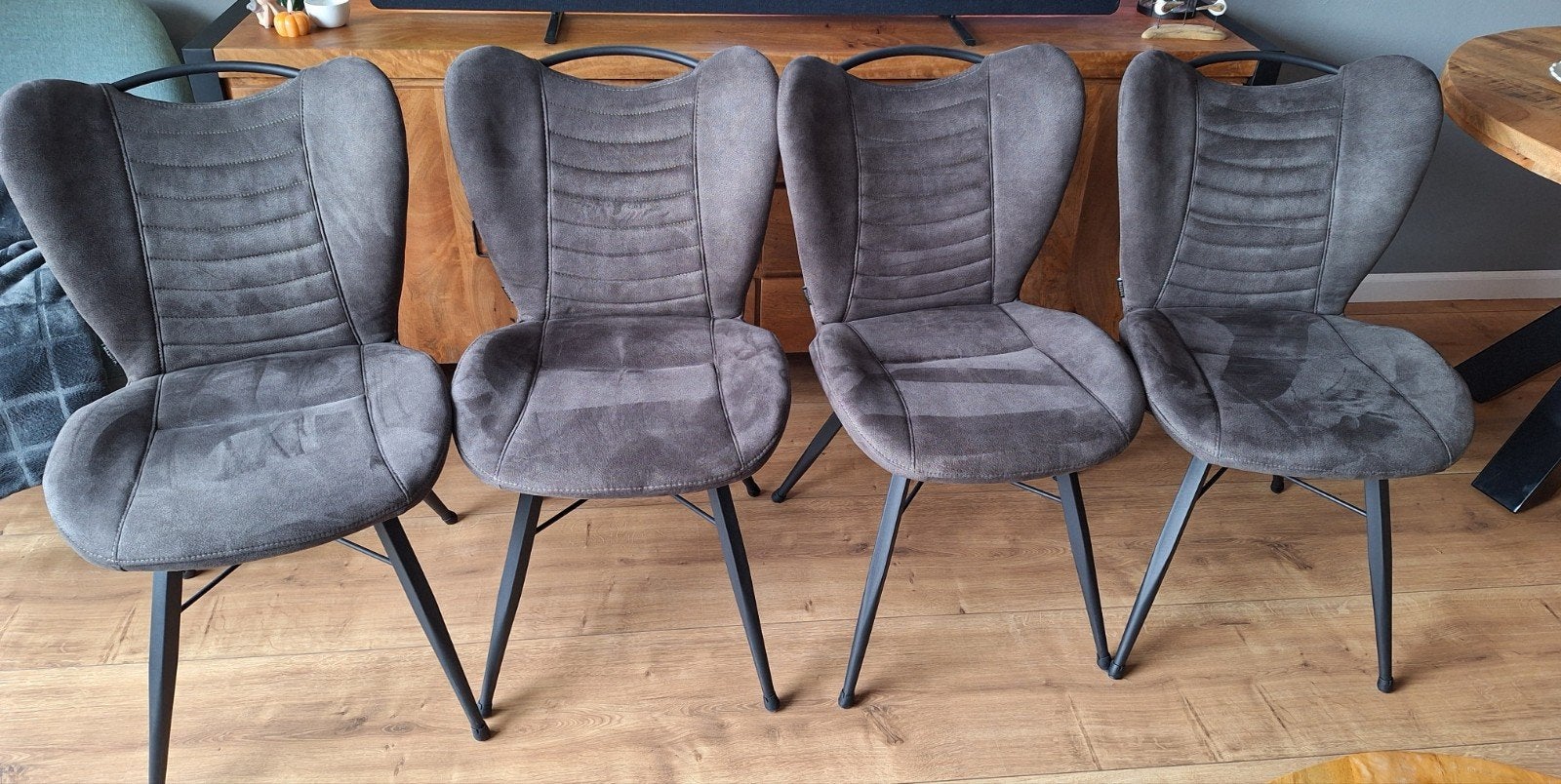 4 eetkamerstoelen, Ophalen, Zo goed als nieuw, Grijs, Vijf, Zes of meer stoelen
