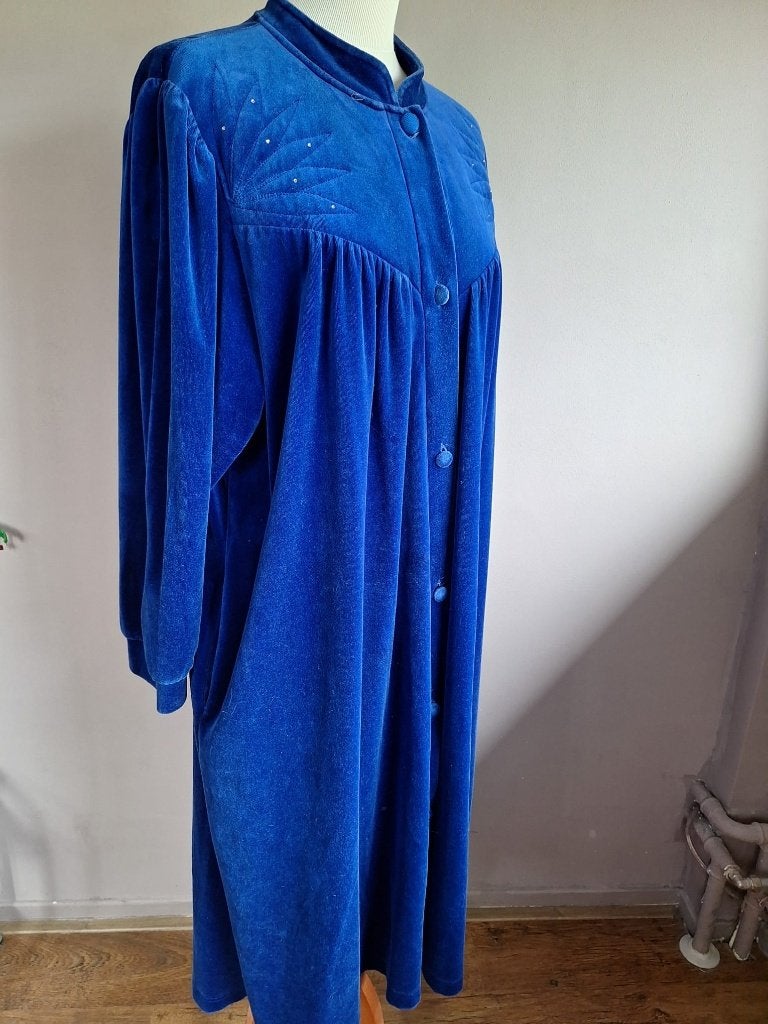 Blauwe zachte velvet stretch ochtendjas, maat XXL, Kleding | Dames, Pyjama's, Ophalen of Verzenden, Zo goed als nieuw, Maat 46/48 (XL) of groter