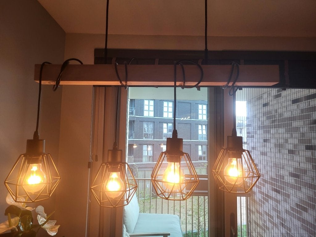 Industriële hanglamp met 4 kooilampen, Ophalen of Verzenden, Gebruikt
