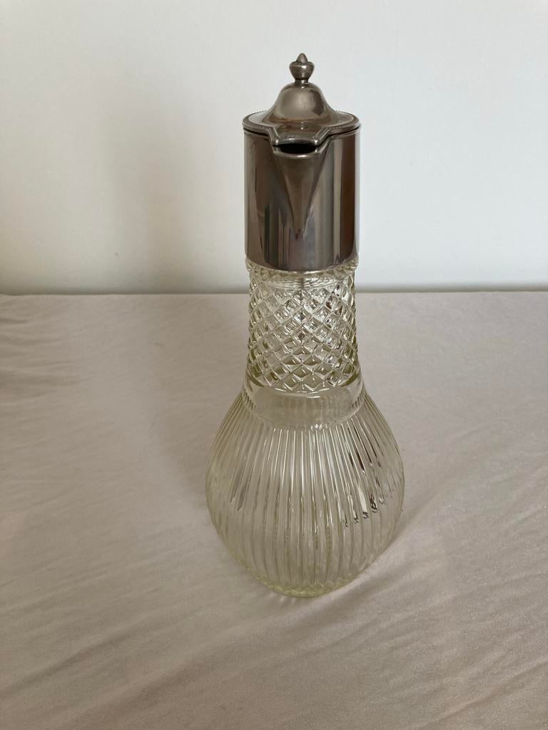 Vintage Glazen Waterkan met Zilveren Details, Antiek en Kunst, Antiek | Glas en Kristal, Ophalen of Verzenden