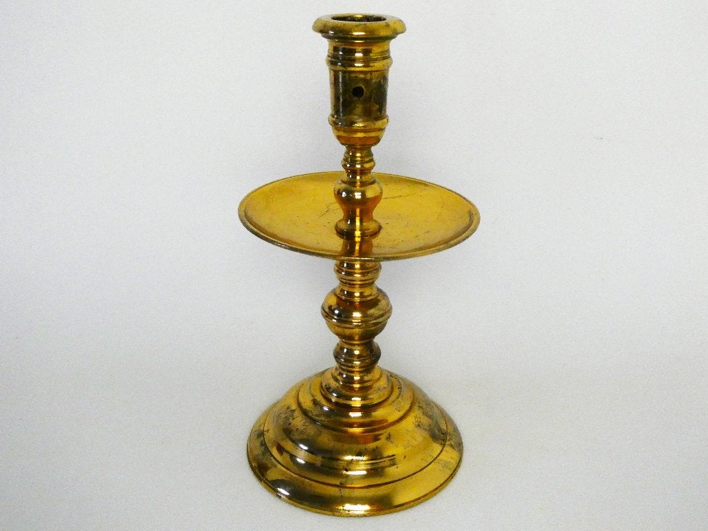 Hollandse messing kraagkandelaar kandelaar schijfkandelaar, Antiek en Kunst, Ophalen of Verzenden, Koper of Brons