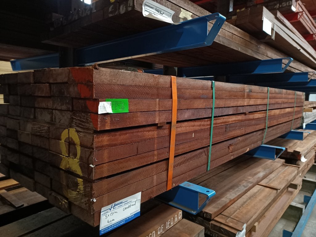 balk 5x15 cm azobe fsc diverse lengtes hardhout gording, Ophalen of Verzenden, Nieuw, Hardhout