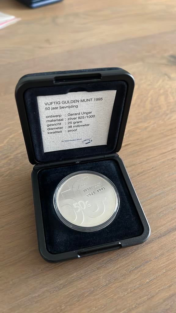 Nederland 50 Gulden 1995 50 jaar bevrijding Zilver proof, Ophalen of Verzenden, Koningin Beatrix, 50 gulden, Zilver
