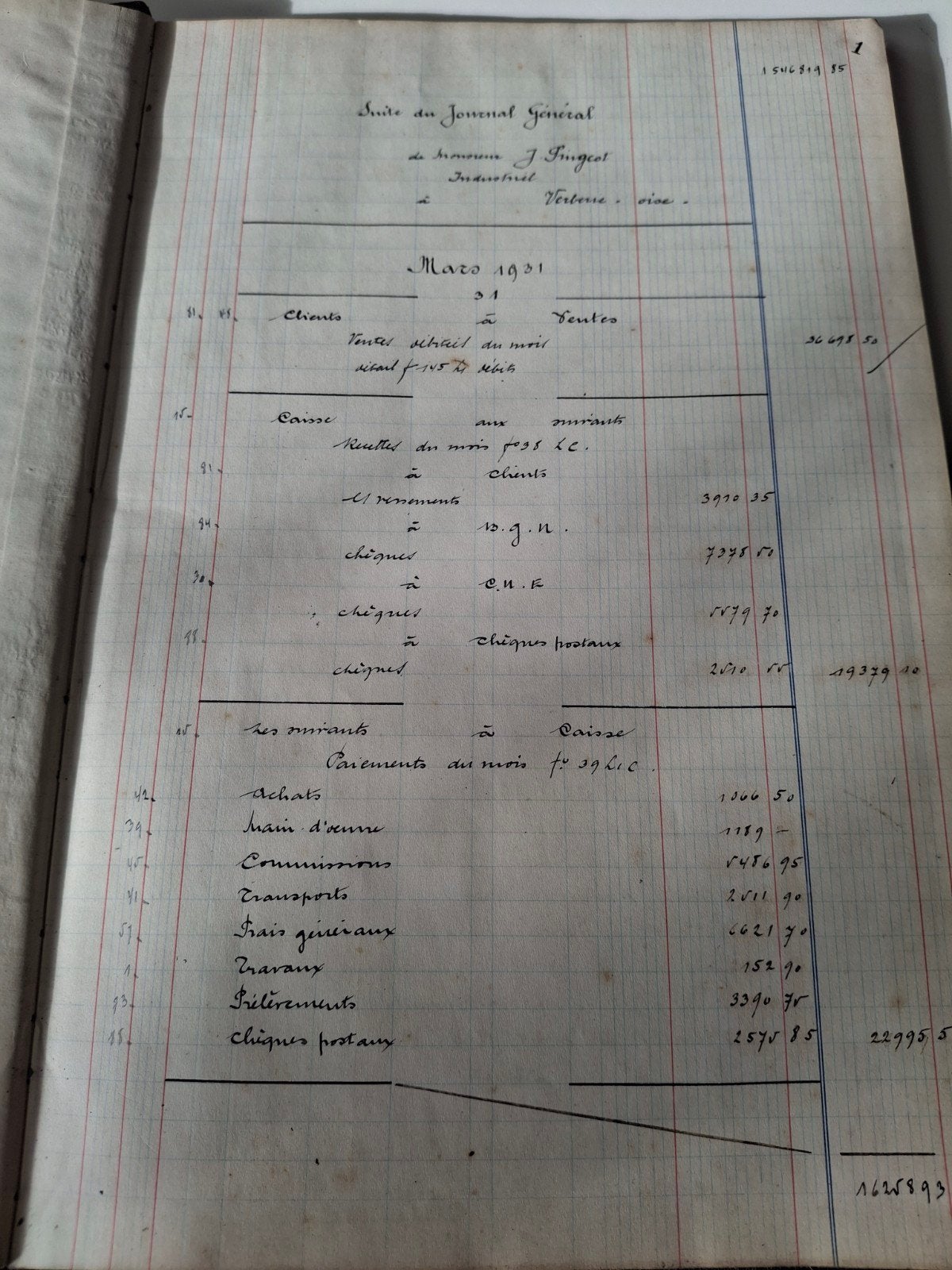 Antiek Frans Groot kasboek 'Journal Général' uit 1931-1938, Ophalen of Verzenden