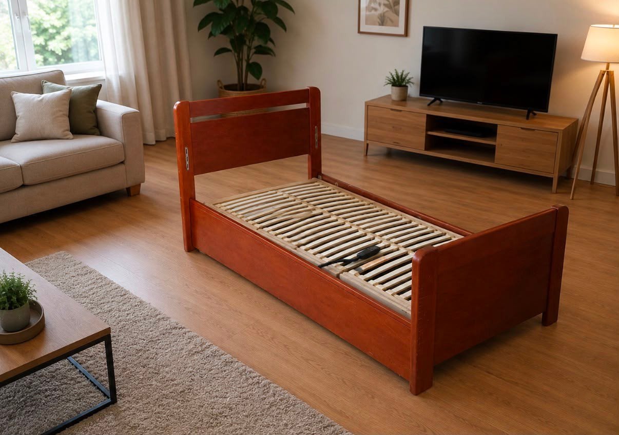 Elektronisch hoog-laag bed, Ophalen, 90 cm, Eenpersoons, Bruin